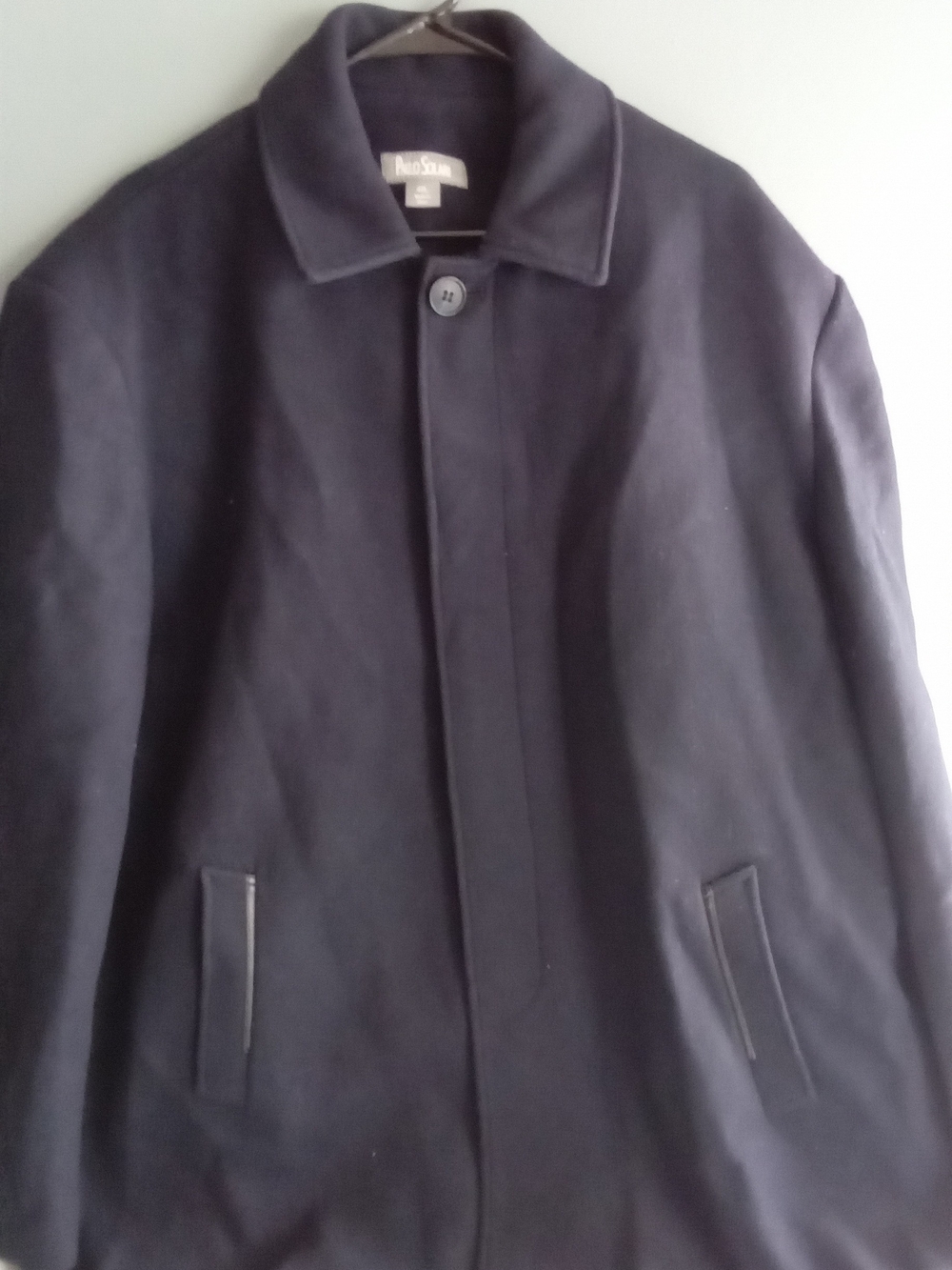 Paulo Solari Mens Navy Blue Wool Blend Car Coat Jacket XL Hidden Button Plaid